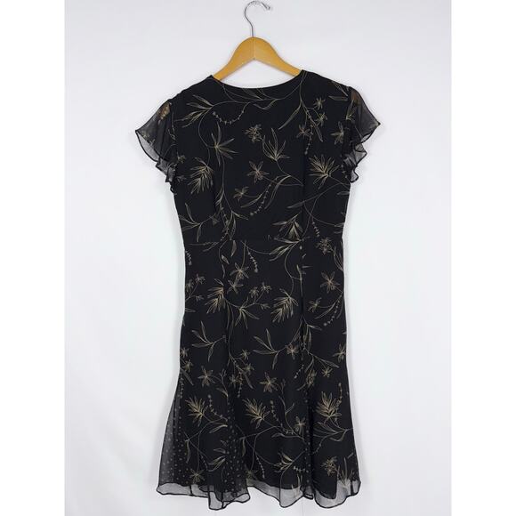 Robbie Lee Women's Vintage 90s Whimsy Floral Silk Mini Dress Size 6 Black - Picture 6 of 15